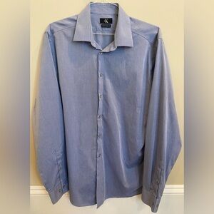 Calvin Klein Slim Fit Pinstripe Button Down Collared Dress Shirt Men's Sz XL